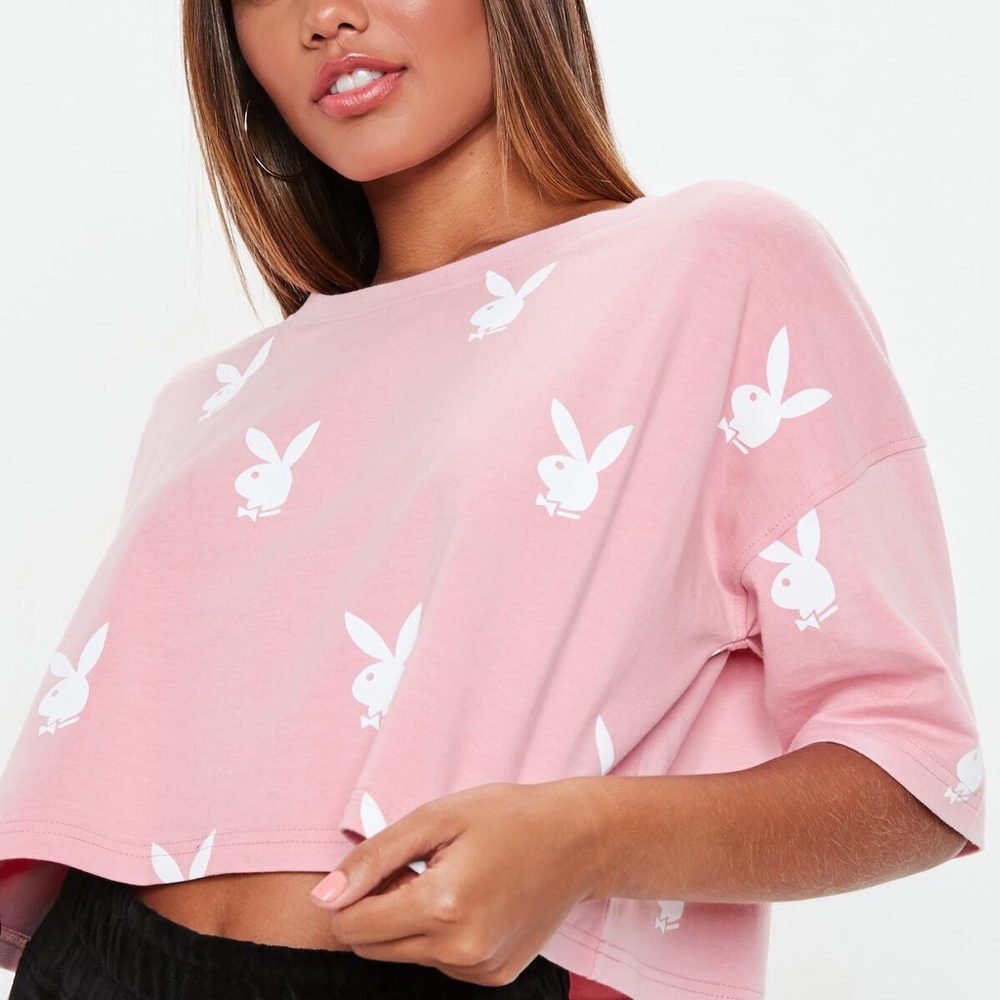 Playboy x Missguided Pink Print Cropped T Shirt